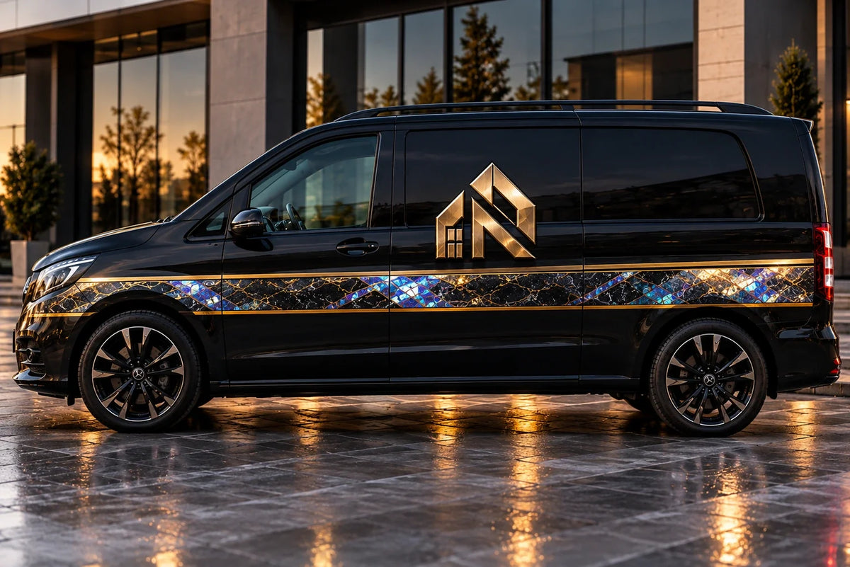 Custom UV DTF Vehicle Decals on a Wrapped Van